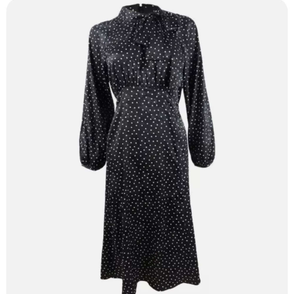 Calvin Klein tie neck floral and polka dot silky dress
